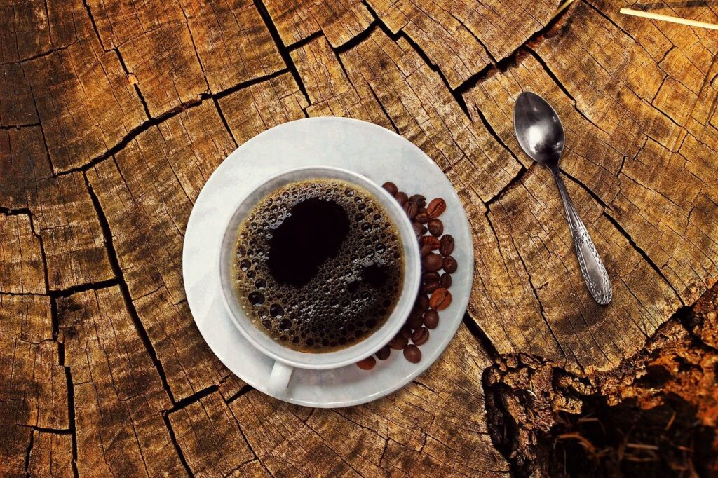 A-single-plain-cup-of-coffee-on-a-kitchen-counter