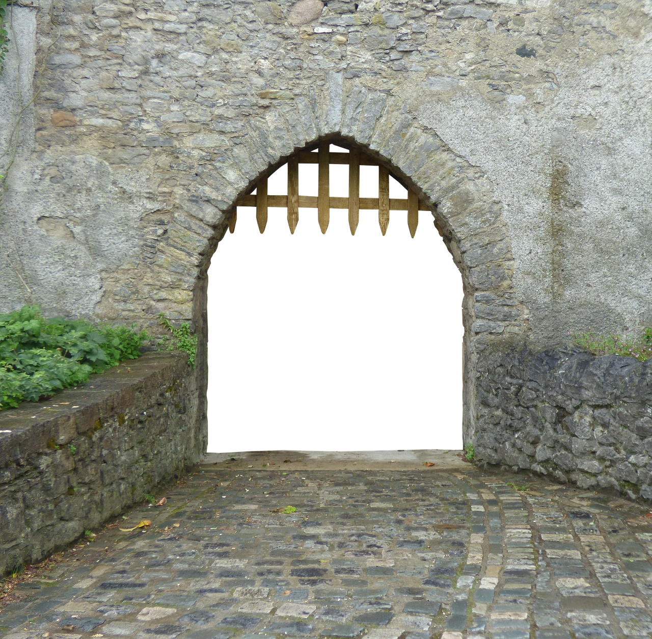 An-open-wooden-gate-in-an-old-stone-wall